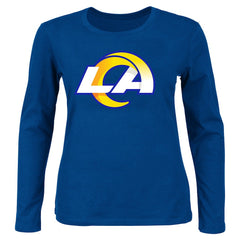 Los Angeles Rams Women's Plus Size Primary Logo Long Sleeve Scoop Neck T-Shirt - Royal T-shirts