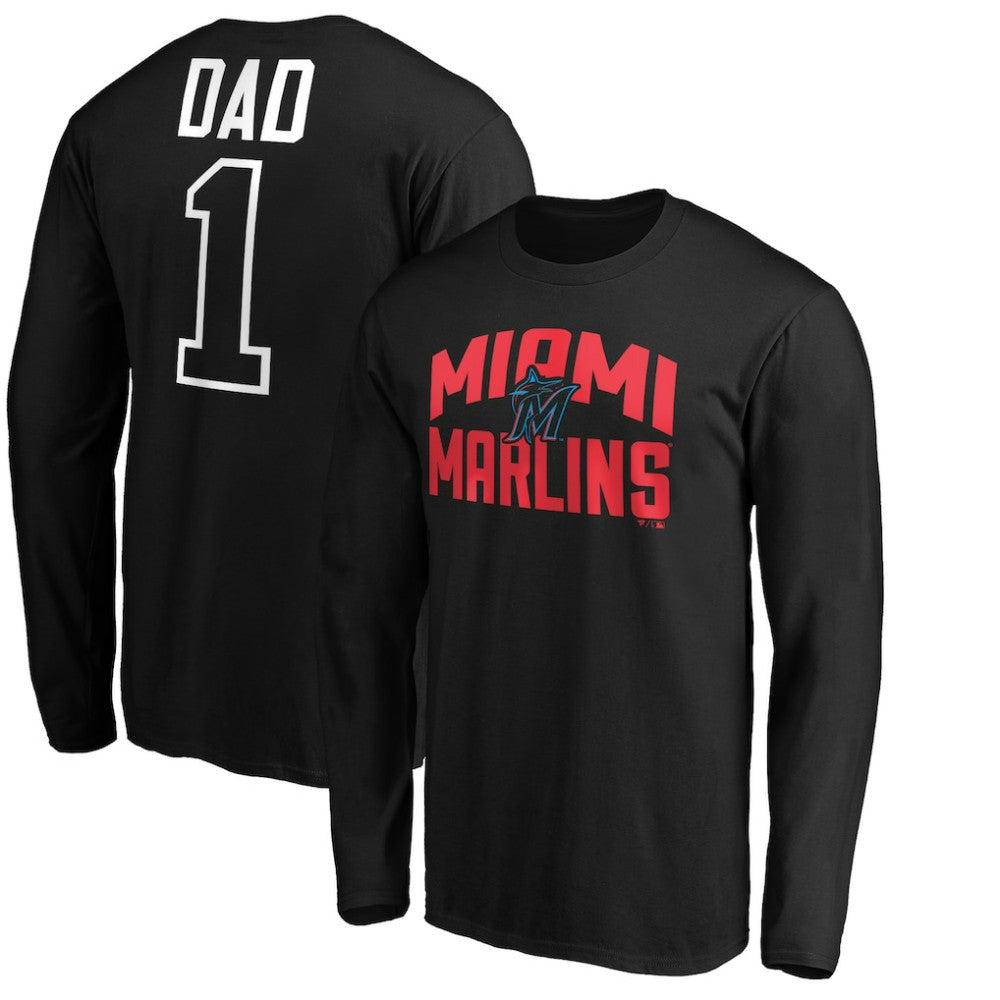 Miami Marlins Father's Day #1 Dad Long Sleeve T-Shirt - Black T-shirts