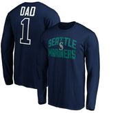 Seattle Mariners Father's Day #1 Dad Long Sleeve T-Shirt - Navy T-shirts