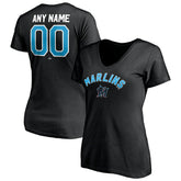 Miami Marlins Women's Personalized Winning Streak Name & Number V-Neck T-Shirt - Black T-shirts