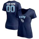 Tampa Bay Rays Women's Personalized Winning Streak Name & Number V-Neck T-Shirt - Navy T-shirts