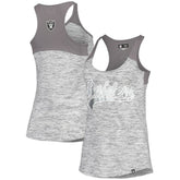 Las Vegas Raiders New Era Women's Space Dye Racerback Scoop Neck Tank Top - Silver/Black Tops
