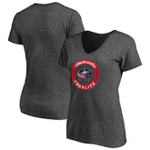Columbus Blue Jackets Women's #WeSkateFor V-Neck T-Shirt - Heather Gray | US 4017819