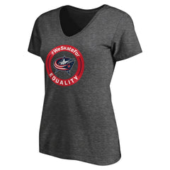 Columbus Blue Jackets Women's #WeSkateFor V-Neck T-Shirt - Heather Gray | US 4017819