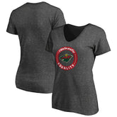 Minnesota Wild Women's #WeSkateFor V-Neck T-Shirt - Heather Gray | US 4017825