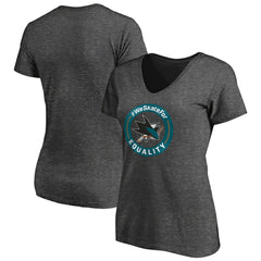 San Jose Sharks Women's #WeSkateFor V-Neck T-Shirt - Heather Gray | US 4017835