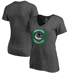 Vancouver Canucks Women's #WeSkateFor V-Neck T-Shirt - Heather Gray | US 4017839