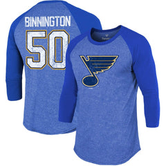 Jordan Binnington St. Louis Blues Fanatics Name & Number Tri-Blend Raglan 3/4-Sleeve T-Shirt - Blue | US 4019059