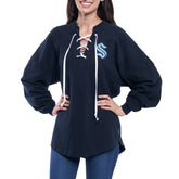 Seattle Kraken Fanatics Women's Lace Up Long Sleeve Spirit Top - Navy | US 4025072