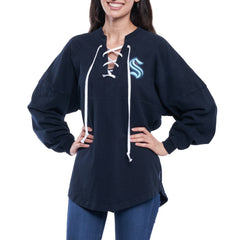 Seattle Kraken Fanatics Women's Lace Up Long Sleeve Spirit Top - Navy | US 4025072