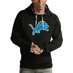Detroit Lions Antigua Victory Pullover Hoodie - Black Hoodies