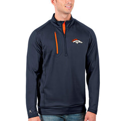 Denver Broncos Antigua Generation Quarter-Zip Pullover Jacket - Navy/Orange Pullover