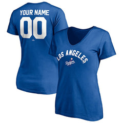 Los Angeles Dodgers Women's Cooperstown Winning Streak Personalized Name & Number V-Neck T-Shirt - Royal T-shirts