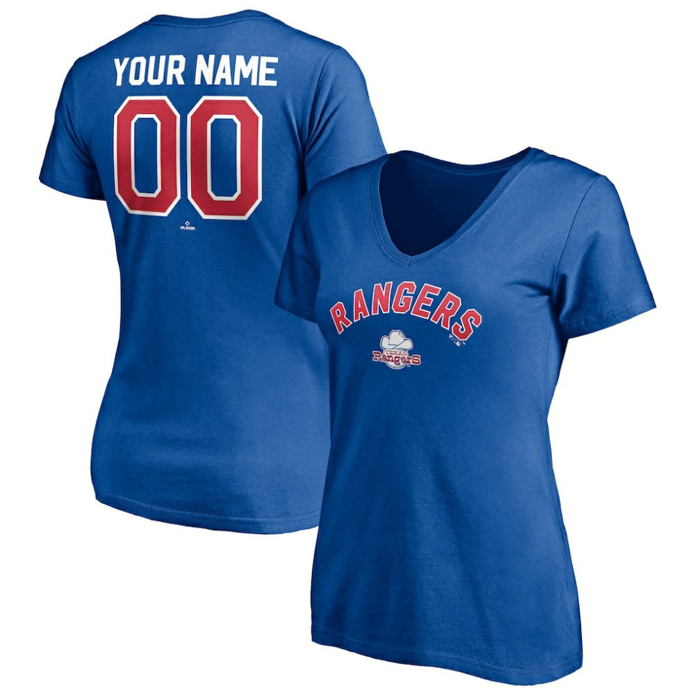 Texas Rangers Women's Cooperstown Winning Streak Personalized Name & Number V-Neck T-Shirt - Royal T-shirts
