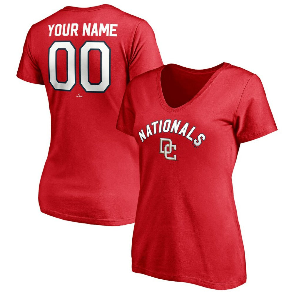 Washington Nationals Women's Cooperstown Winning Streak Personalized Name & Number V-Neck T-Shirt - Red T-shirts