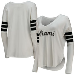 Miami Marlins Tiny Turnip Women's Jalynne Jersey Tri-Blend Long Sleeve V-Neck T-Shirt - White Jerseys