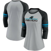 Carolina Panthers Women's Stripe Mesh Nickname Tri-Blend 3/4-Sleeve T-Shirt - Heathered Gray/Black T-shirts