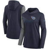 Tennessee Titans Women's Chevron Hoodie Performance Long Sleeve T-Shirt - Navy/Heathered Charcoal Hoodies