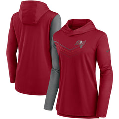 Tampa Bay Buccaneers Women's Chevron Hoodie Performance Long Sleeve T-Shirt - Red/Heathered Charcoal Hoodies