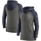 Tennessee Titans Women's Gym Vintage Raglan Full-Zip Hoodie - Heathered Charcoal/Navy Hoodies