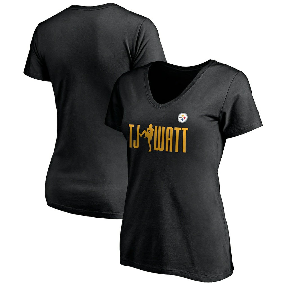T.J. Watt Pittsburgh Steelers Women's Checkdown V-Neck T-Shirt - Black T-shirts
