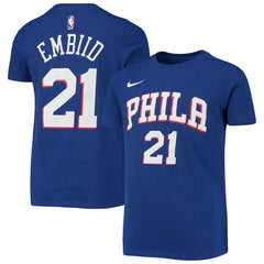 Joel Embiid Philadelphia 76ers Youth Logo Name & Number Performance T-Shirt Royal - Nike