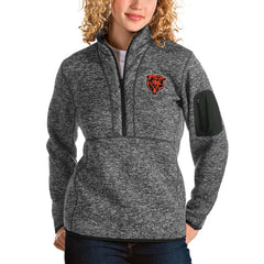 Chicago Bears Antigua Women's Bear Head Fortune Half-Zip Pullover Jacket - Heather Charcoal Pullover