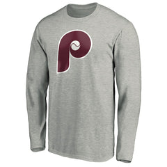 Philadelphia Phillies Cooperstown Collection Huntington Logo Long Sleeve T-Shirt - Heathered Gray T-shirts