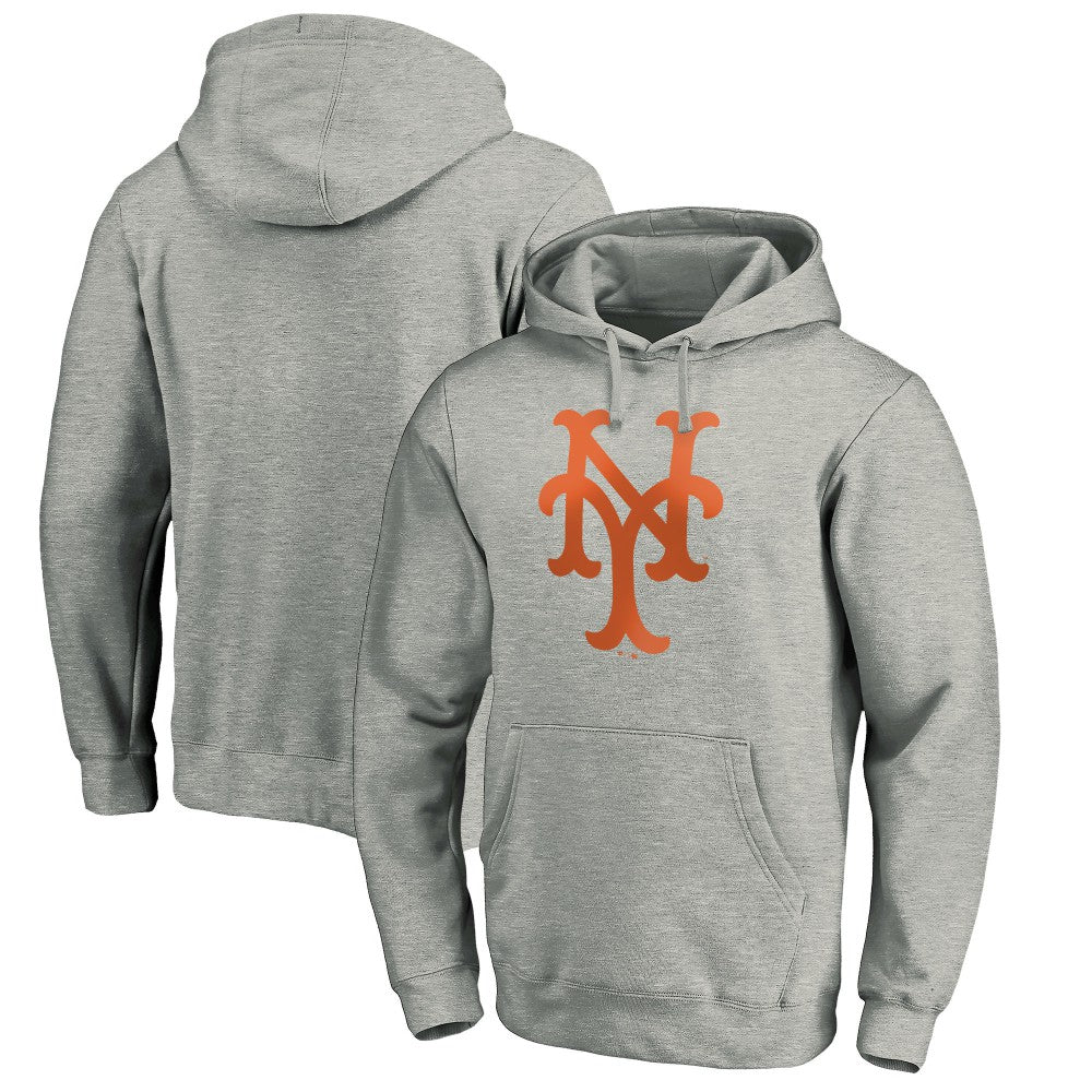 New York Mets Cooperstown Collection Huntington Logo Fitted Pullover Hoodie - Heather Gray Hoodies