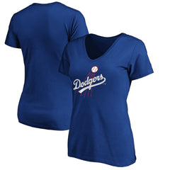 Los Angeles Dodgers Women's Cooperstown Collection Huntington Logo V-Neck T-Shirt - Royal T-shirts