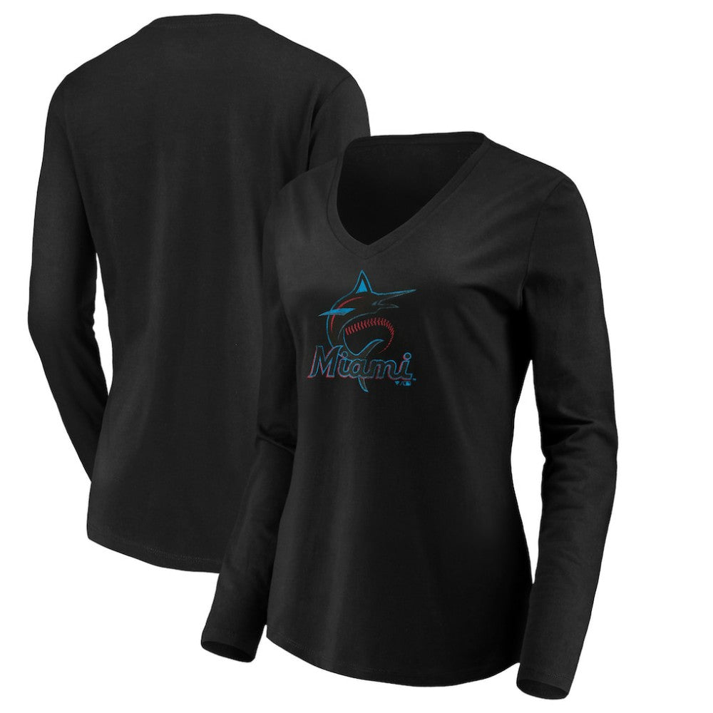 Miami Marlins Women's Core Distressed Team Long Sleeve T-Shirt - Black T-shirts