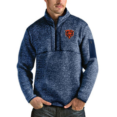 Chicago Bears Antigua Bear Head Fortune Quarter-Zip Pullover Jacket - Heather Navy Pullover
