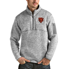 Chicago Bears Antigua Bear Head Fortune Quarter-Zip Pullover Jacket - Heather Gray Pullover