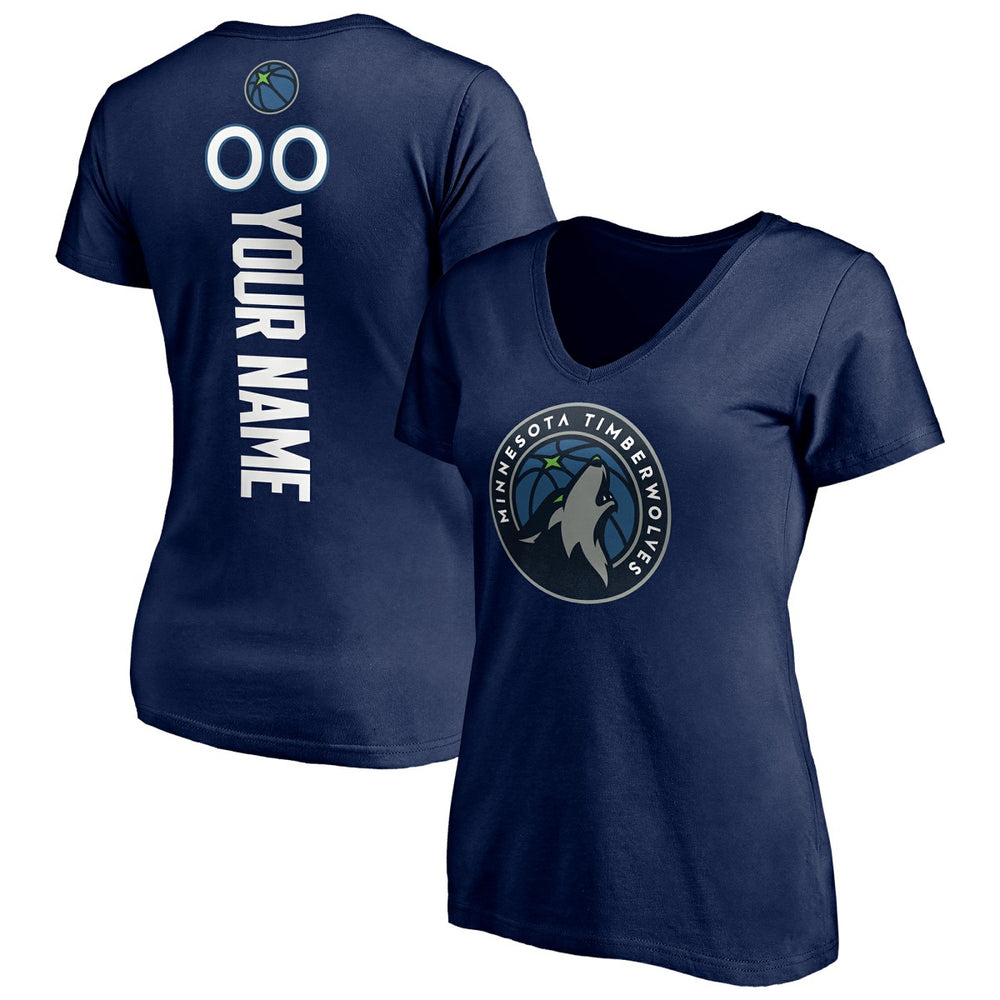 Minnesota Timberwolves Women's Playmaker Personalized Name & Number V-Neck T-Shirt Navy