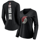 Portland Trail Blazers Women's Playmaker Personalized Name & Number Long Sleeve V-Neck T-Shirt Black