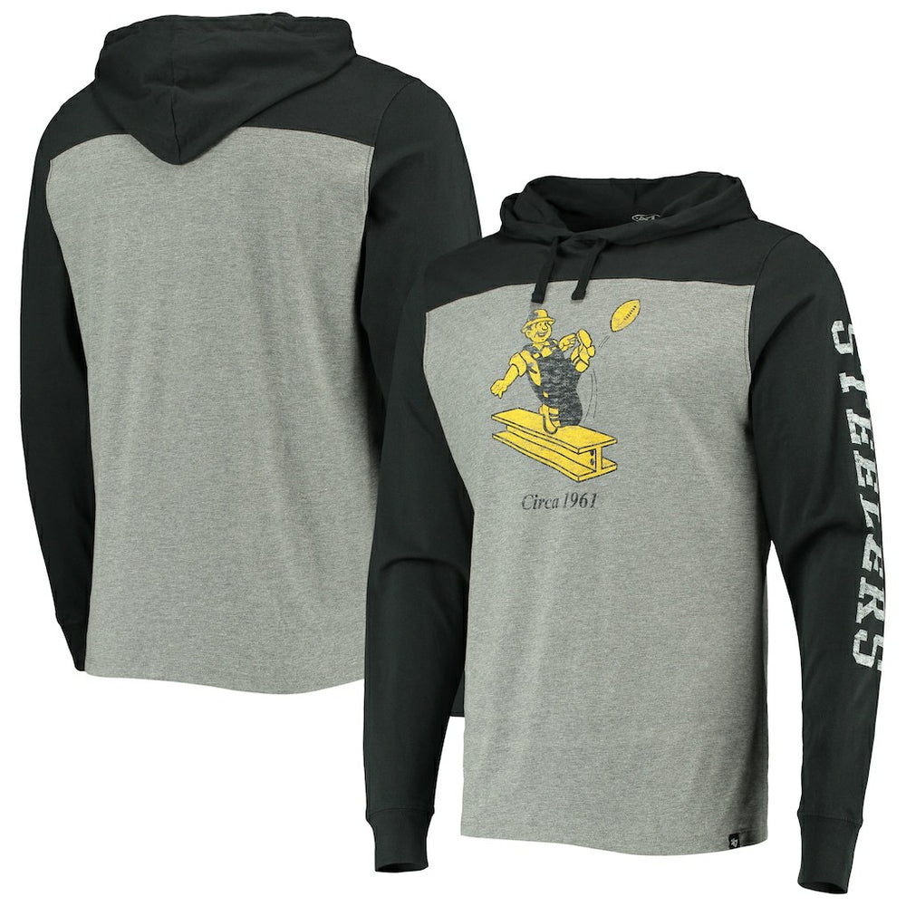 Pittsburgh Steelers '47 Franklin Wooster Throwback Long Sleeve Hoodie T-Shirt - Heathered Gray Hoodies
