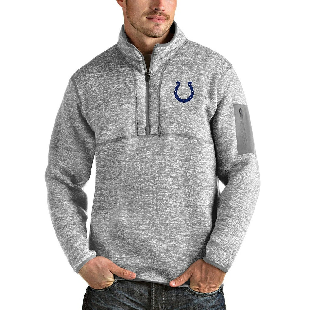 Indianapolis Colts Antigua Team Logo Fortune Quarter-Zip Pullover Jacket - Heather Gray Pullover