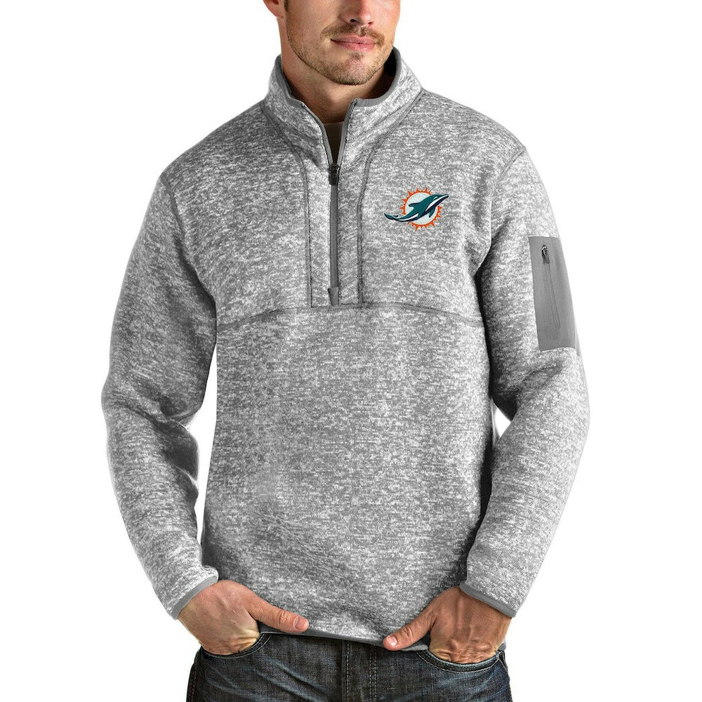 Miami Dolphins Antigua Team Logo Fortune Quarter-Zip Pullover Jacket - Heather Gray Pullover