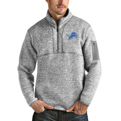Detroit Lions Antigua Team Logo Fortune Quarter-Zip Pullover Jacket - Heather Gray Pullover