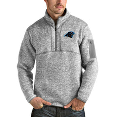 Carolina Panthers Antigua Team Logo Fortune Quarter-Zip Pullover Jacket - Heather Gray Pullover