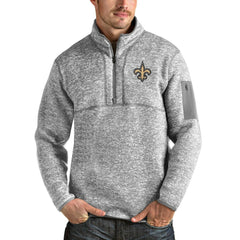 New Orleans Saints Antigua Team Logo Fortune Quarter-Zip Pullover Jacket - Heather Gray Pullover