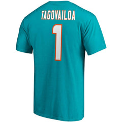 Tua Tagovailoa Miami Dolphins Player Icon Name & Number T-Shirt - Aqua T-shirts