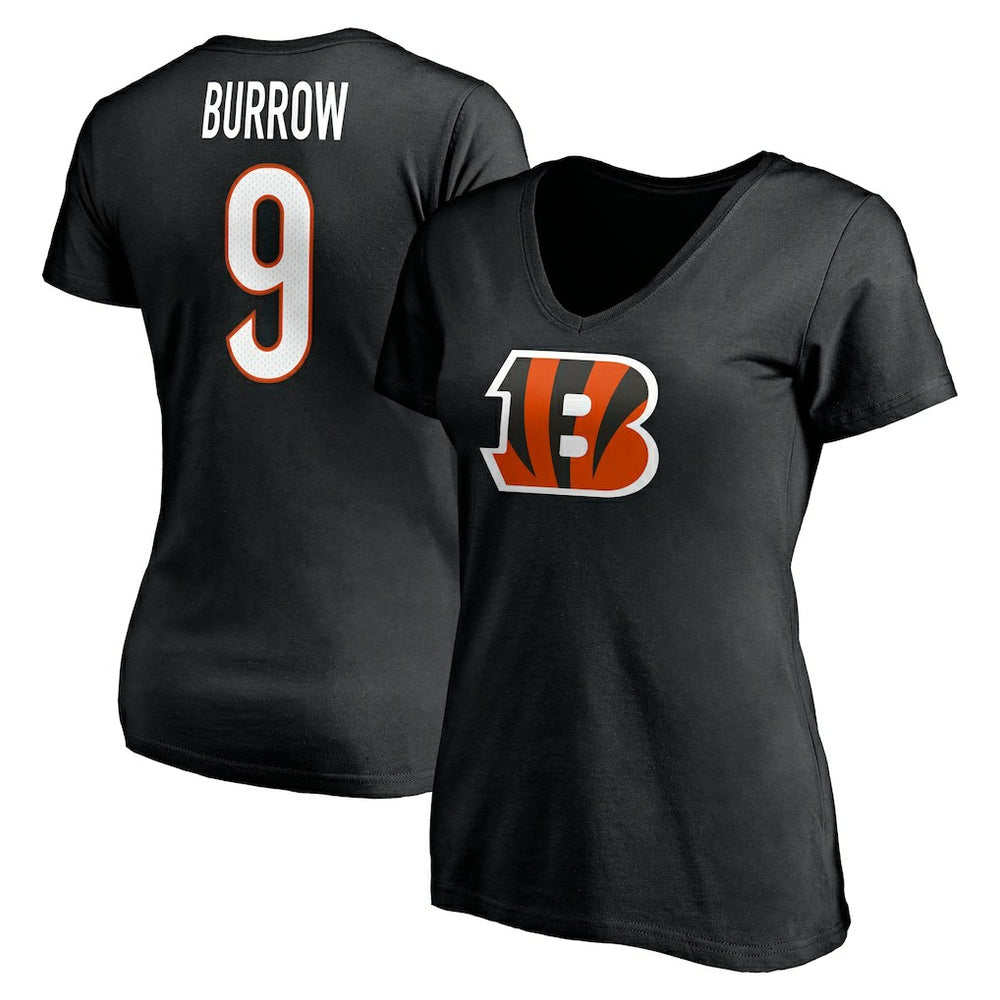 Joe Burrow Cincinnati Bengals Women's Player Icon Name & Number V-Neck T-Shirt - Black T-shirts