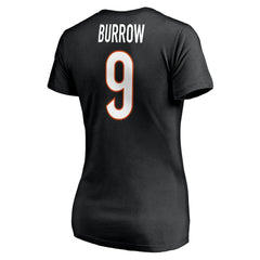Joe Burrow Cincinnati Bengals Women's Player Icon Name & Number V-Neck T-Shirt - Black T-shirts