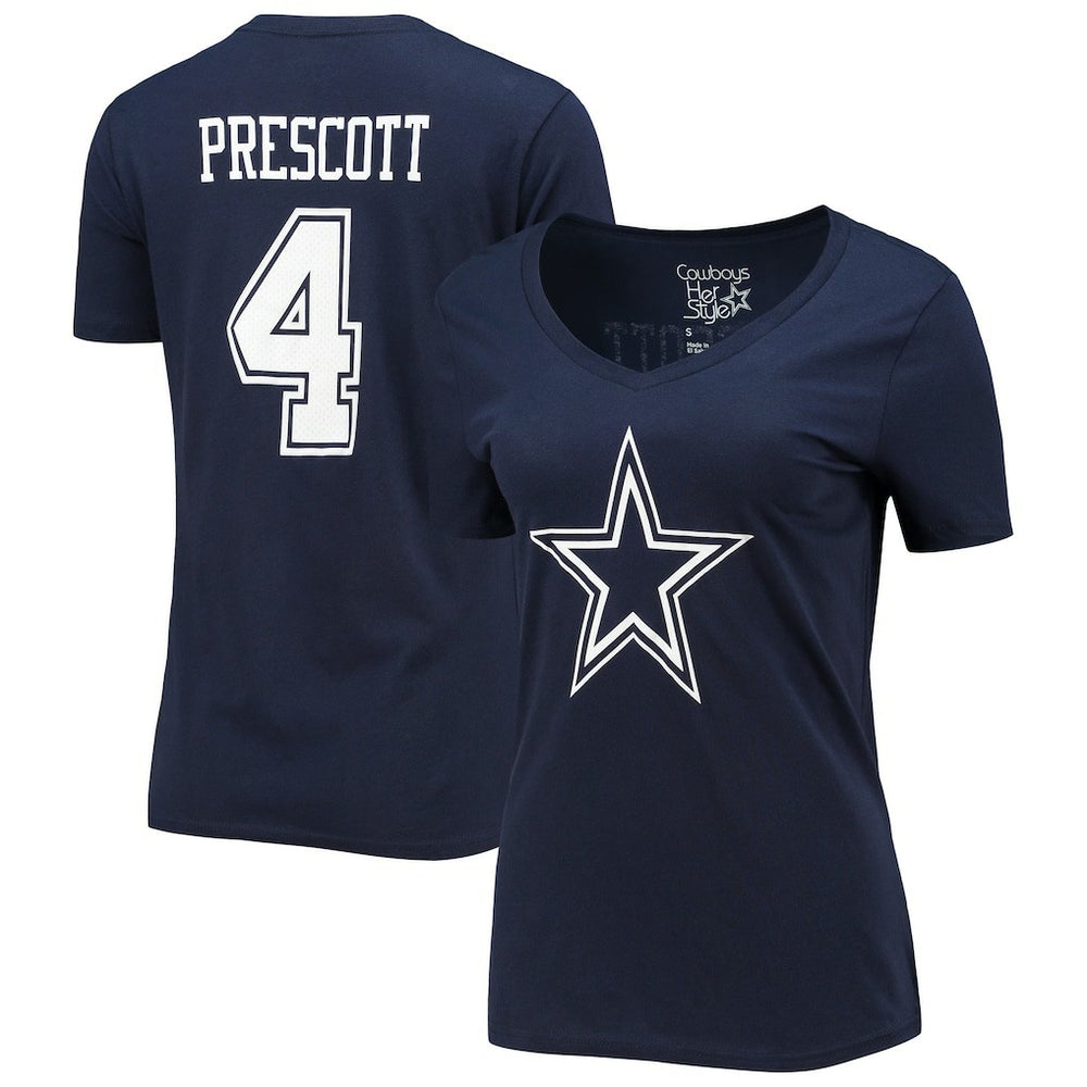 Dak Prescott Dallas Cowboys Women's Player Icon Name & Number V-Neck T-Shirt - Navy T-shirts