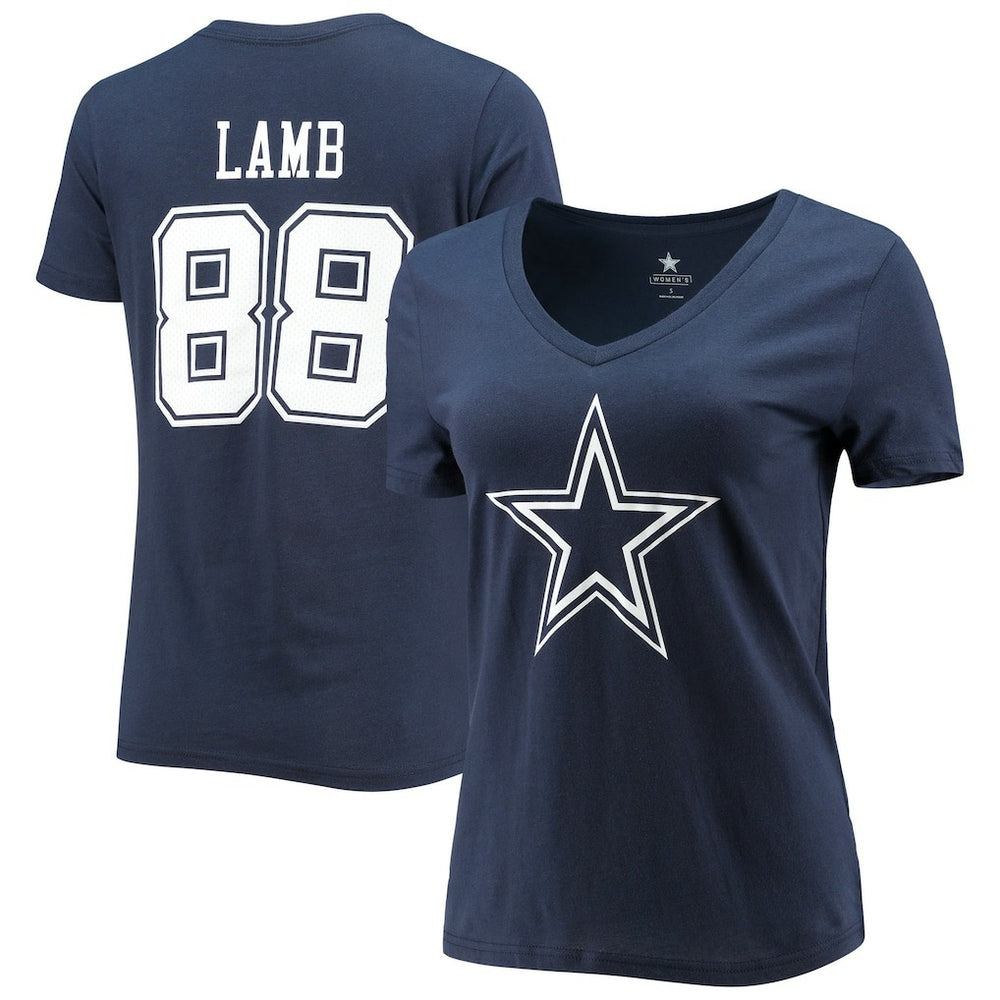 CeeDee Lamb Dallas Cowboys Women's Player Icon Name & Number V-Neck T-Shirt - Navy T-shirts
