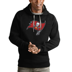 Tampa Bay Buccaneers Antigua Victory Pullover Hoodie - Black Hoodies