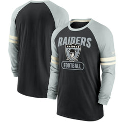Las Vegas Raiders Throwback Raglan Long Sleeve T-Shirt - Black/Silver T-shirts