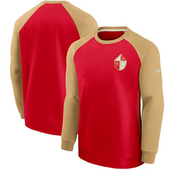 San Francisco 49ers Historic Raglan Crew Performance Sweater - Scarlet/Gold