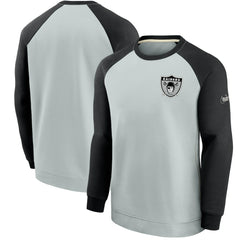 Las Vegas Raiders Historic Raglan Crew Performance Sweater - Silver/Black